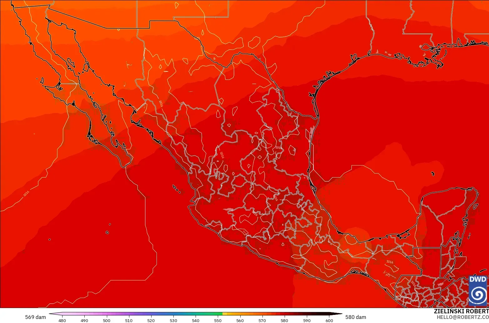 ICON model - Mexico, Geopotential height at 500hPa