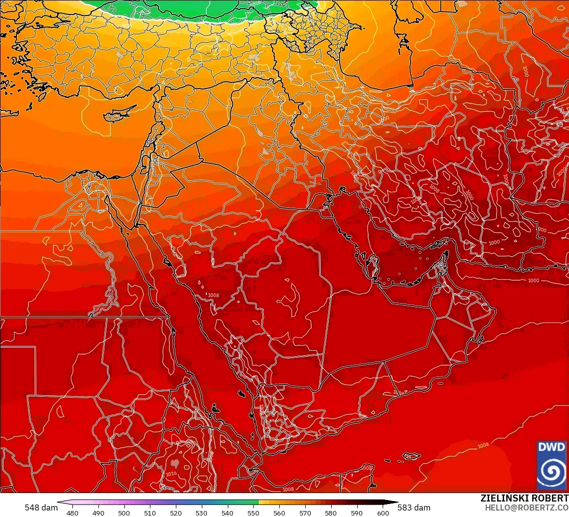 ICON model - Middle East, Geopotential height at 500hPa