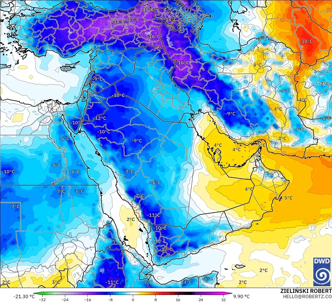 ICON model - Middle East, Temperature at 850hPa Anomaly