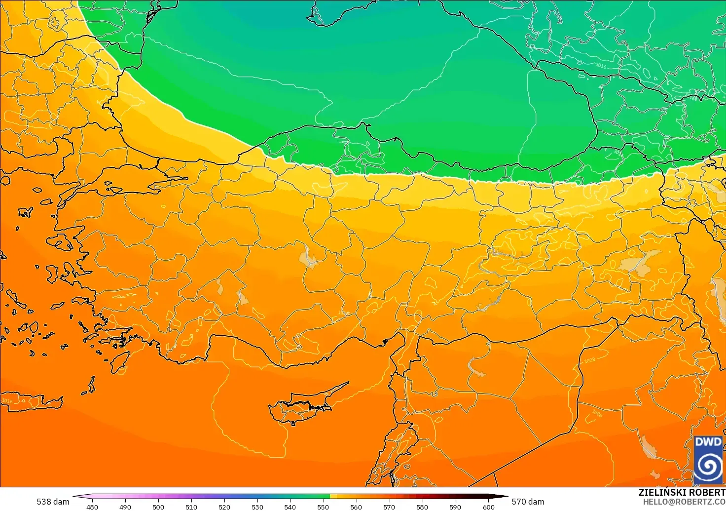 ICON model - Turkey, Geopotential height at 500hPa