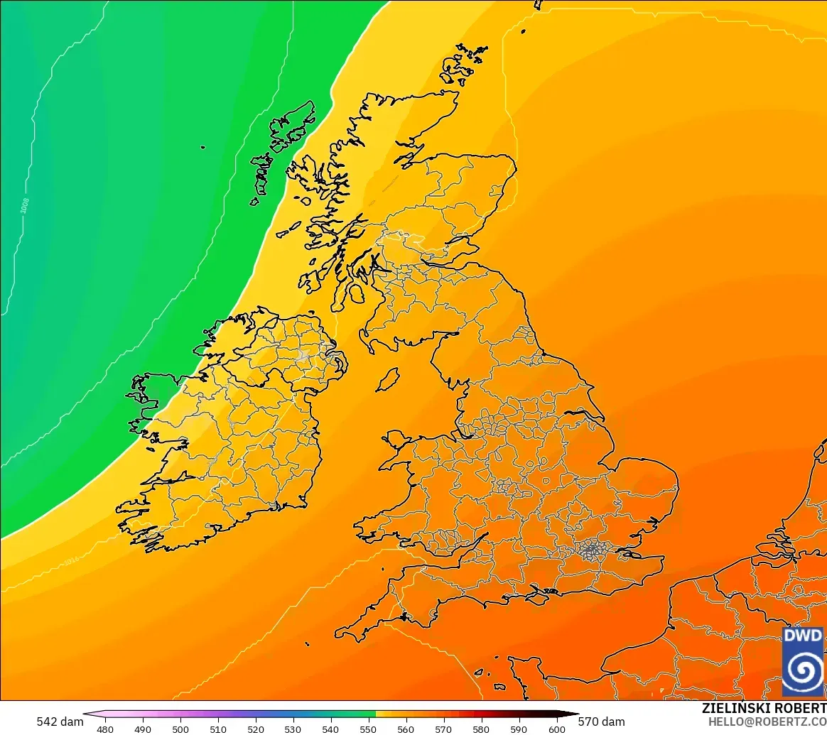 ICON model - United Kingdom, Geopotential height at 500hPa