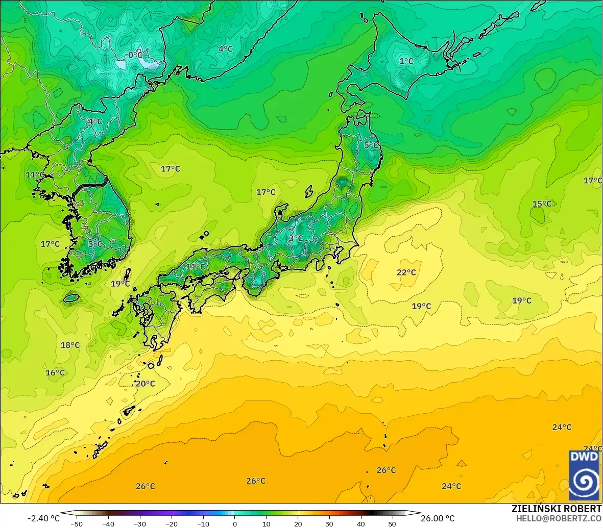 ICON model - Japan, Dewpoint at 2m