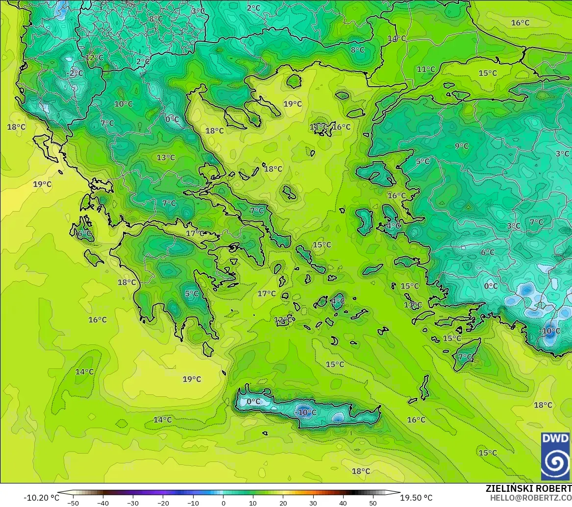 ICON model - Greece, Dewpoint at 2m