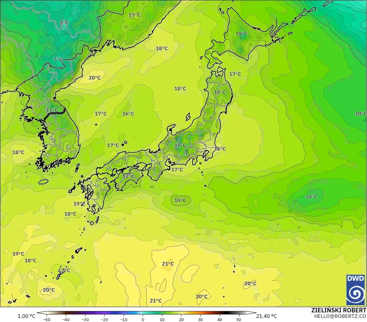 ICON model - Japan, Temperature at 850hPa