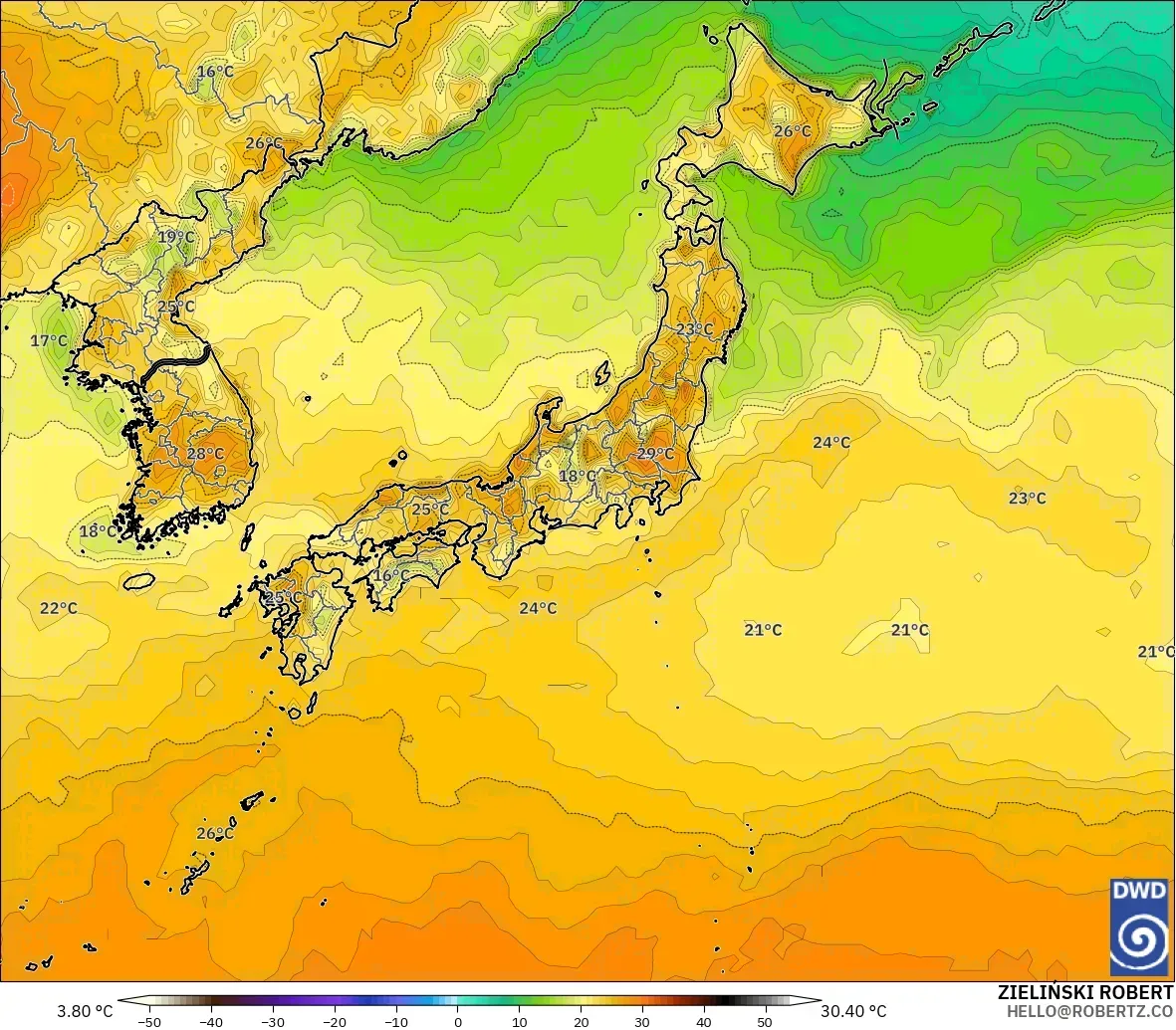 ICON model - Japan, Temperature at 2m