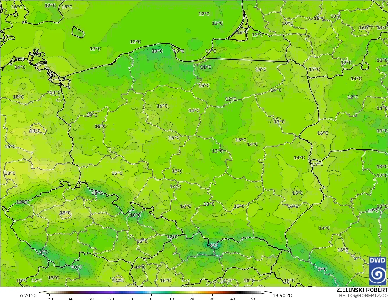 ICON model - Poland, Temperature at 2m