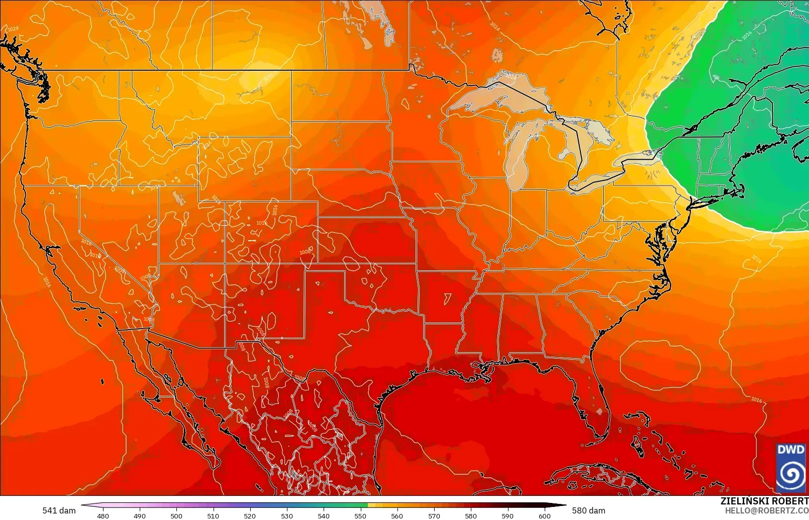 ICON model - United States, Geopotential height at 500hPa