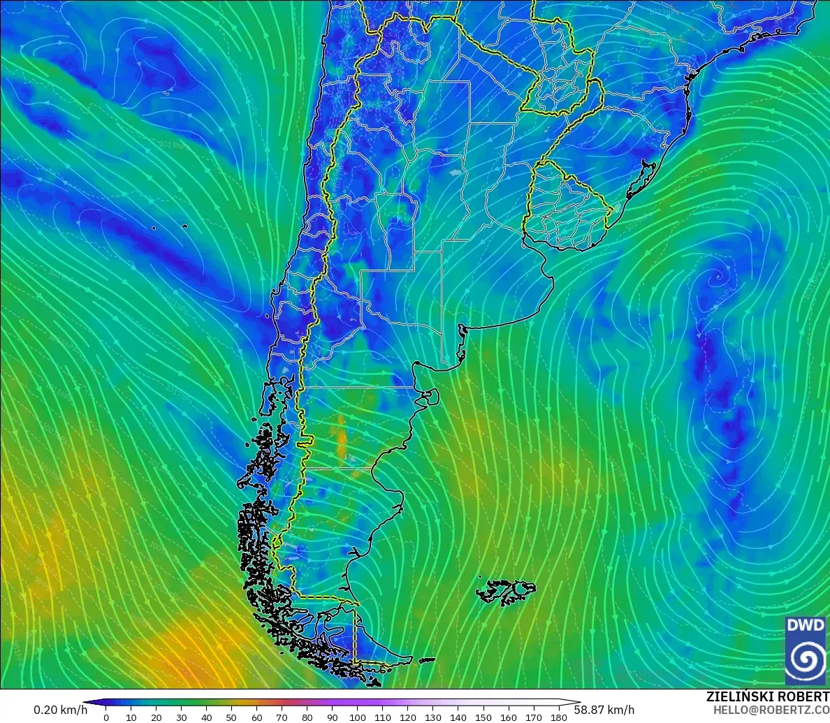 ICON model - Argentina, Wind at 10m