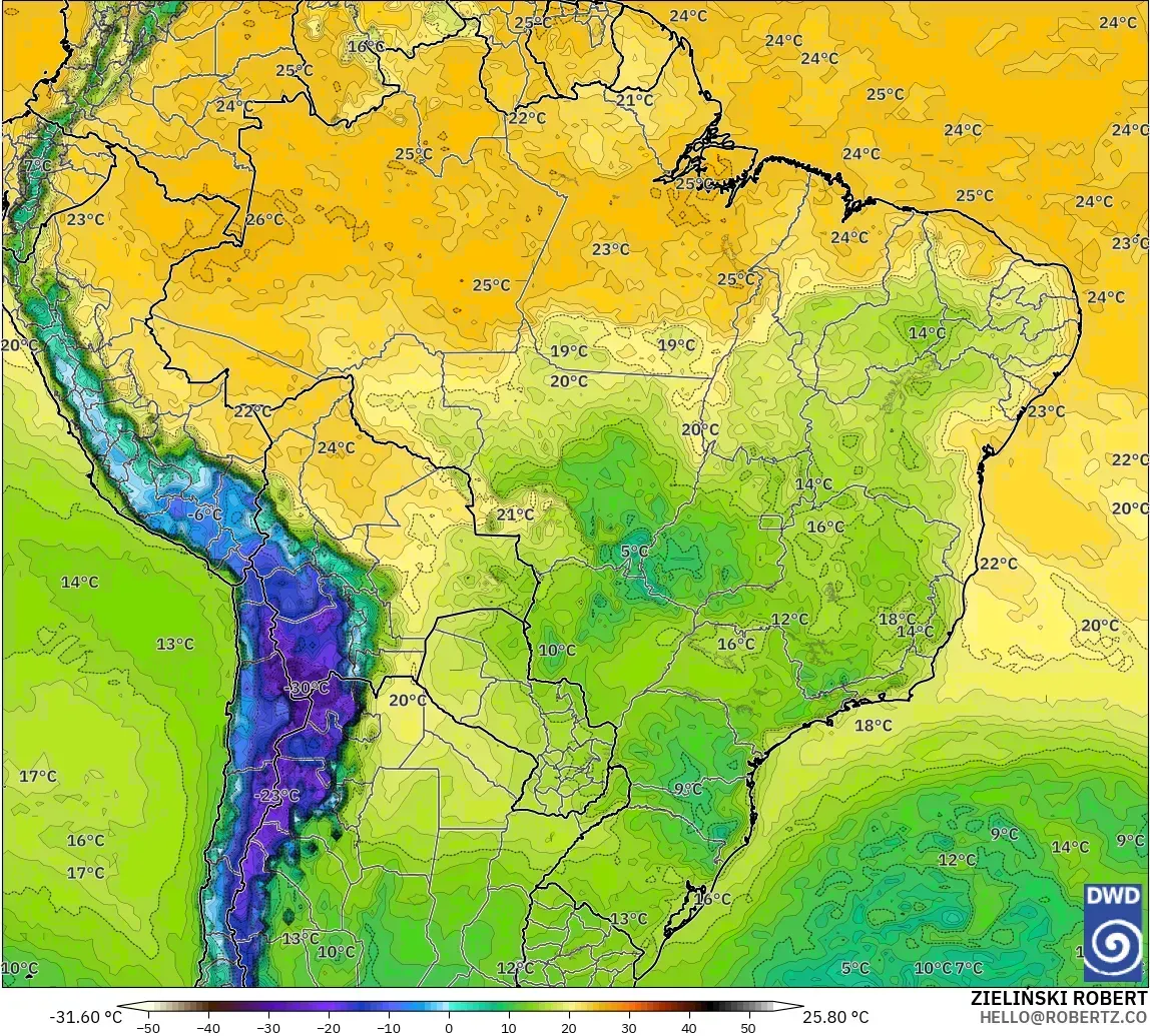 ICON model - Brazil, Dewpoint at 2m