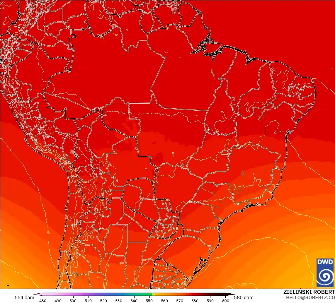 ICON model - Brazil, Geopotential height at 500hPa