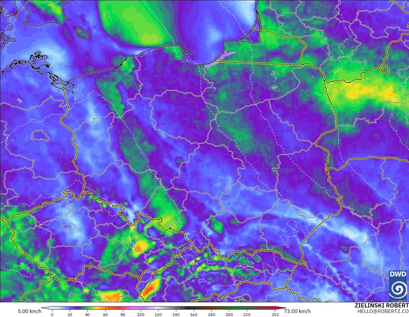 ICON model - Poland, Wind Gusts