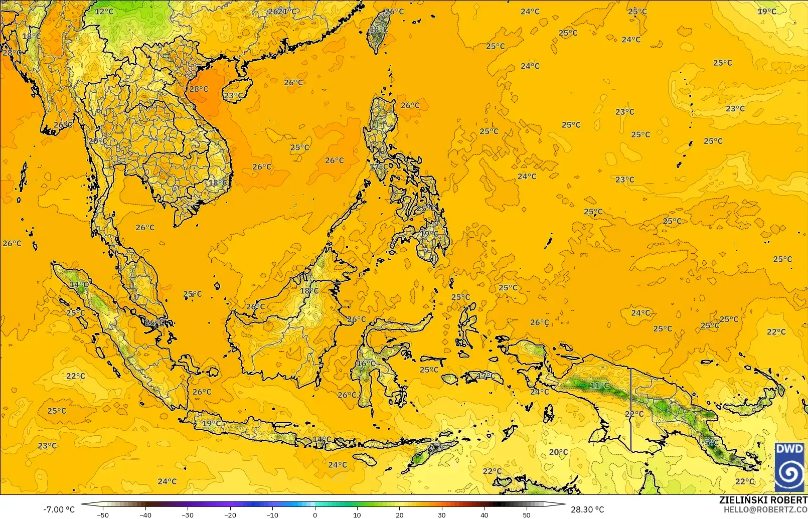 ICON model - South East Asia, Dewpoint at 2m