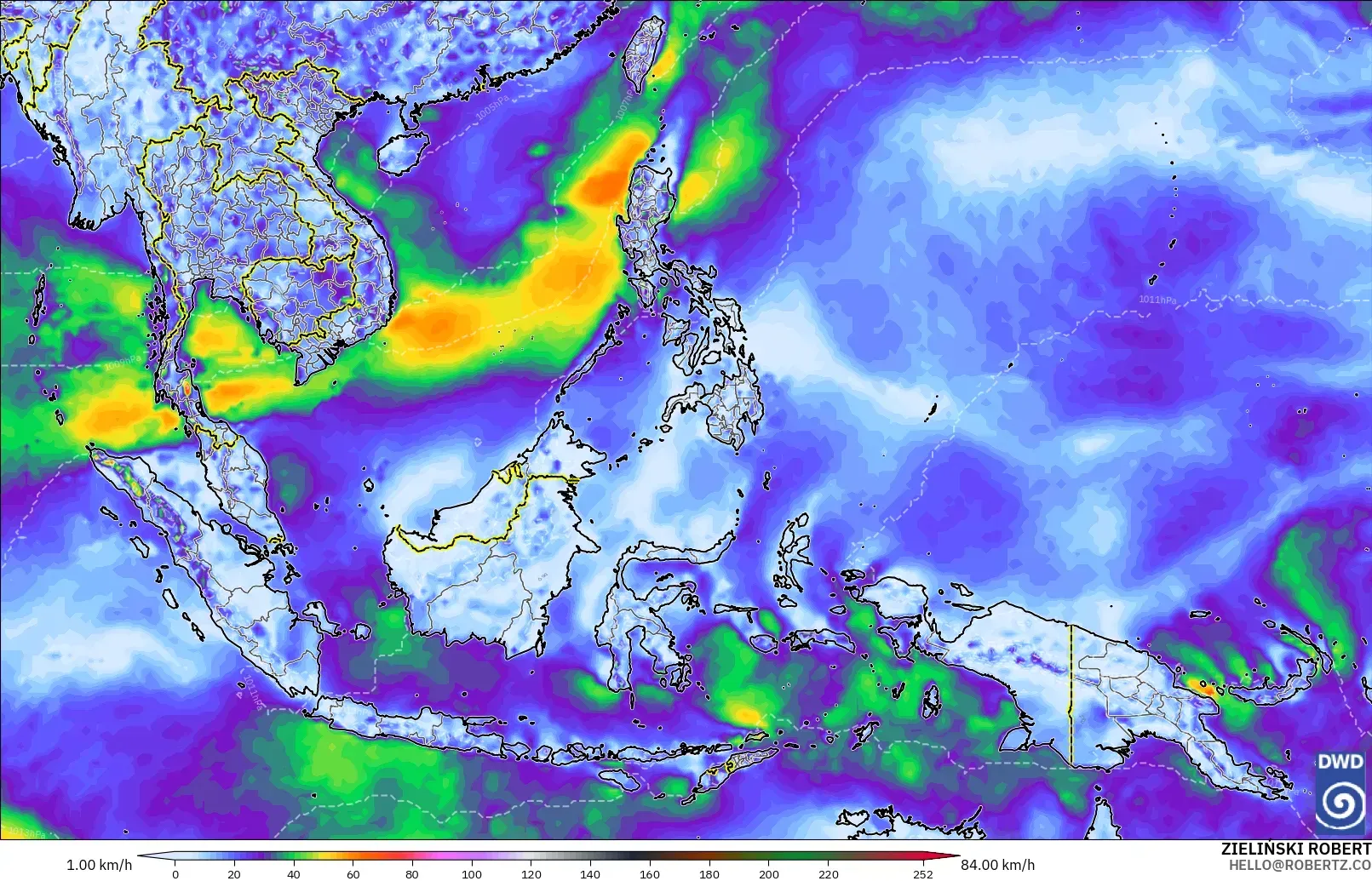 ICON model - South East Asia, Wind Gusts Peak