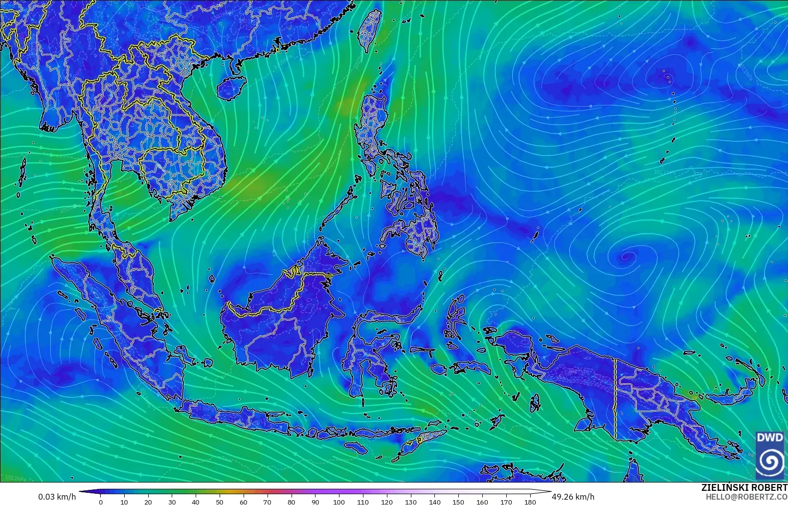 ICON model - South East Asia, Wind at 10m