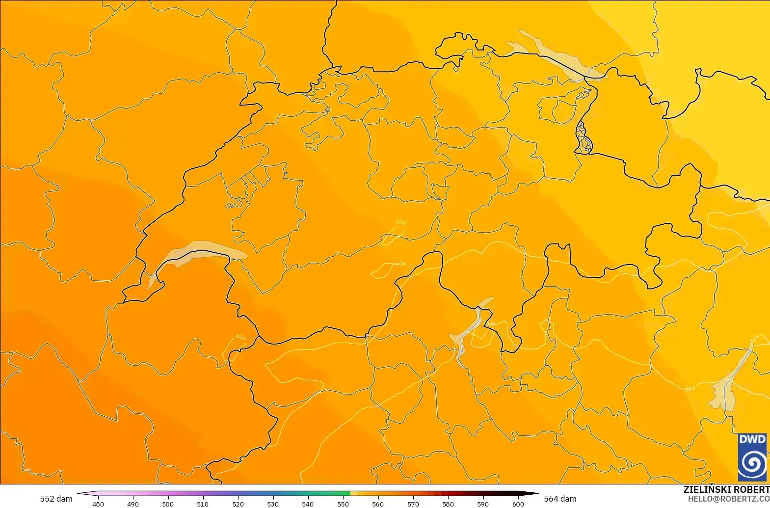 ICON model - Switzerland, Geopotential height at 500hPa