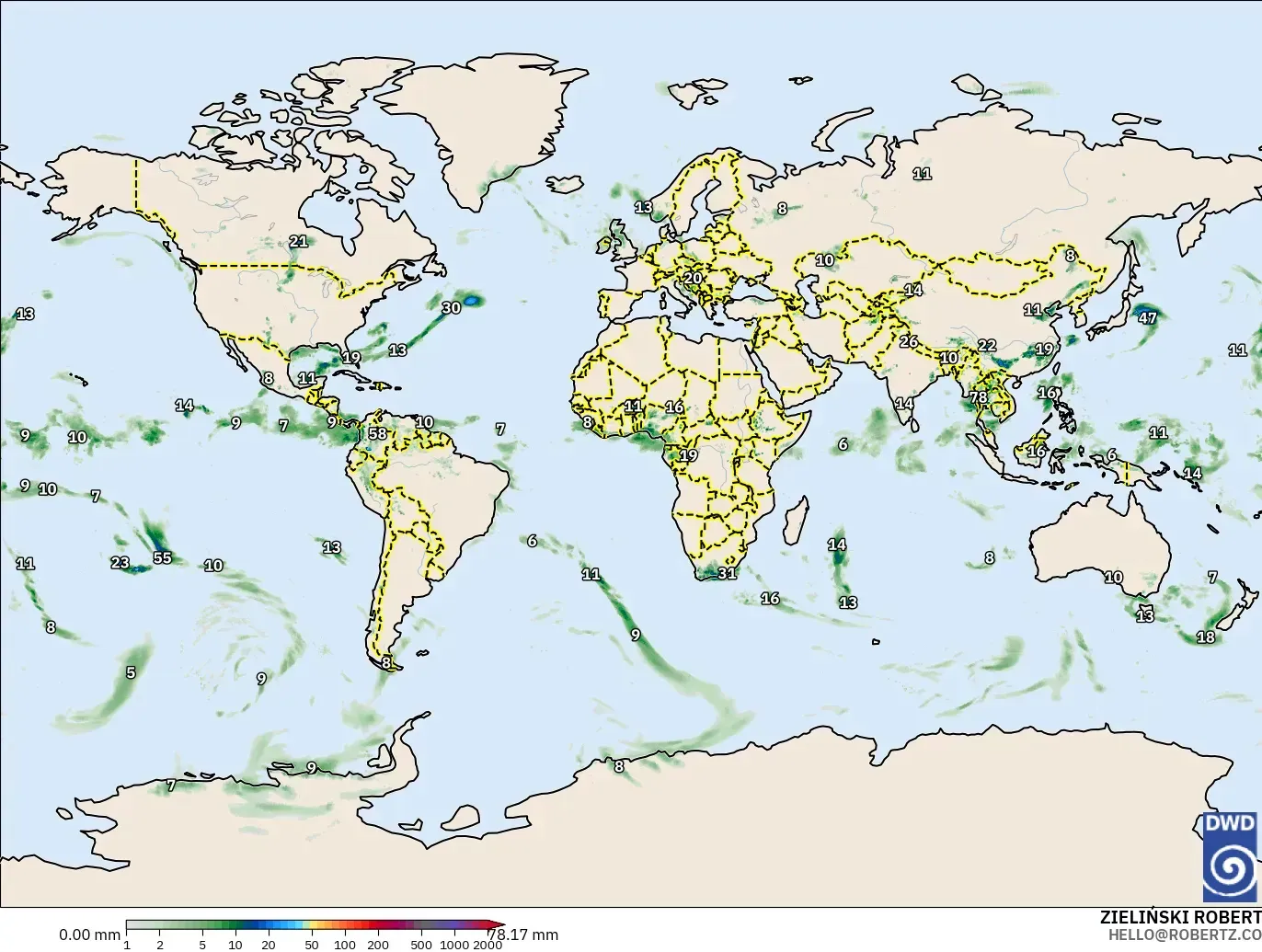 ICON model - World, Precipitation Accumulation