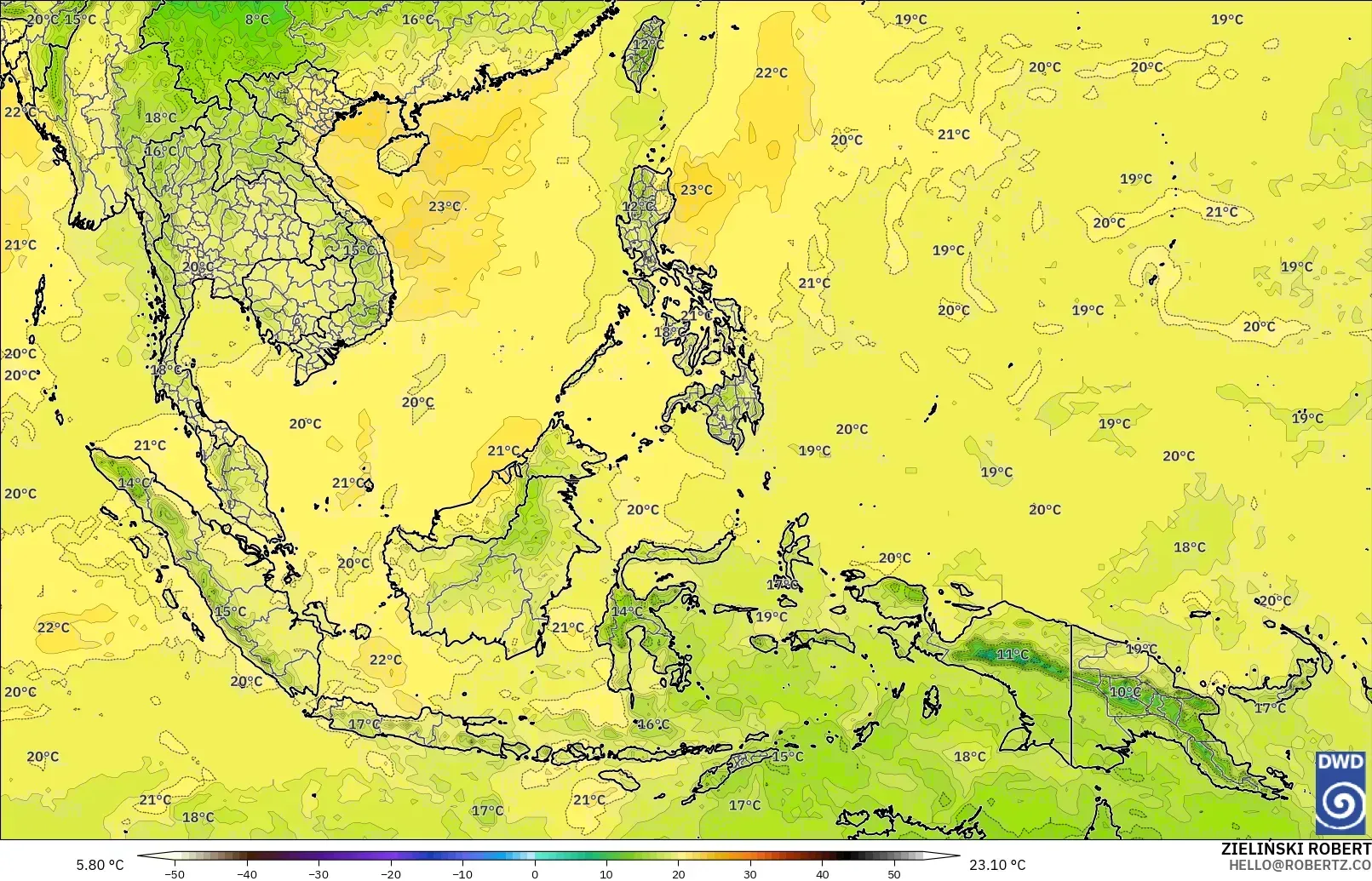 ICON model - South East Asia, Temperature at 850hPa