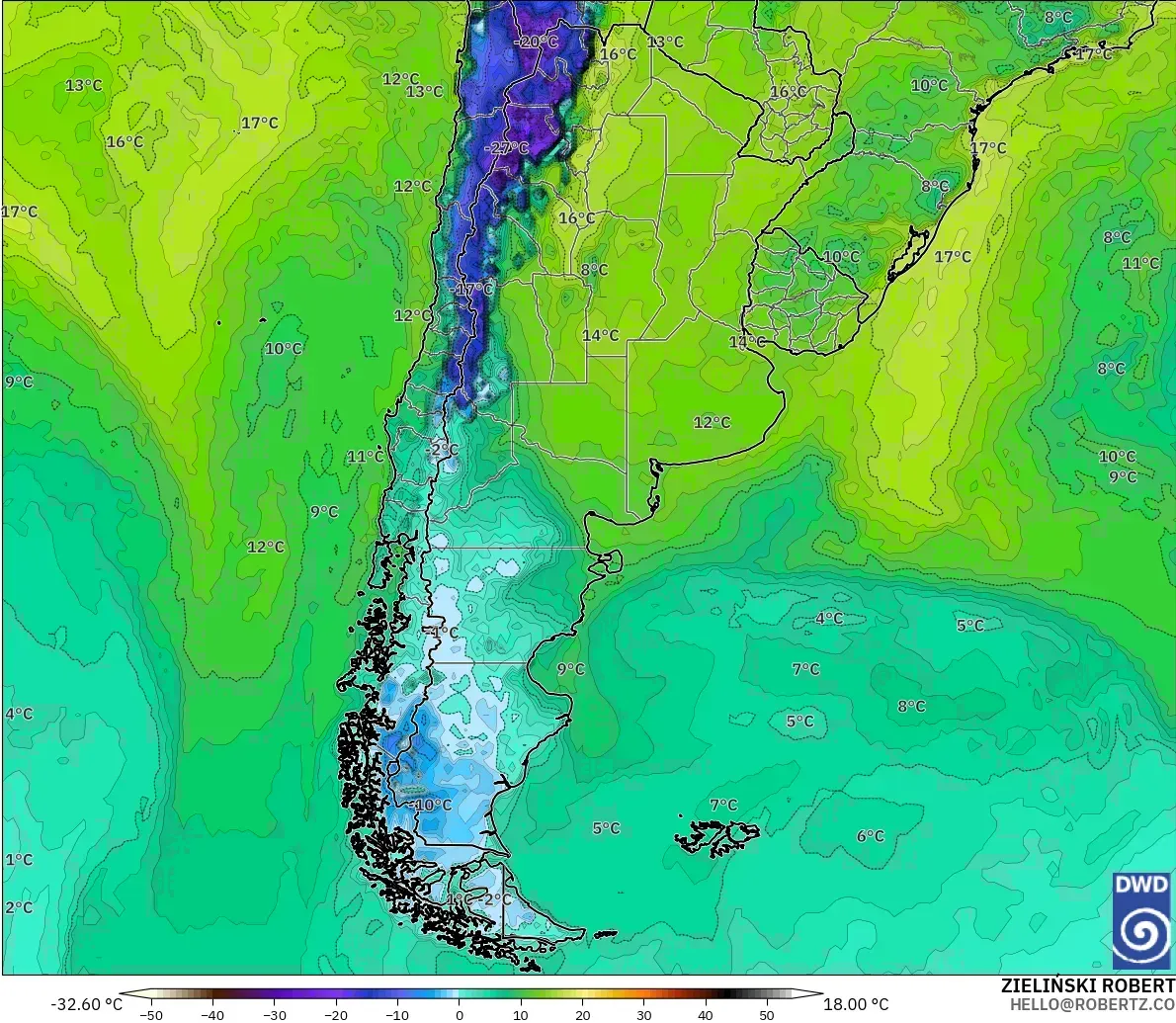 ICON model - Argentina, Dewpoint at 2m