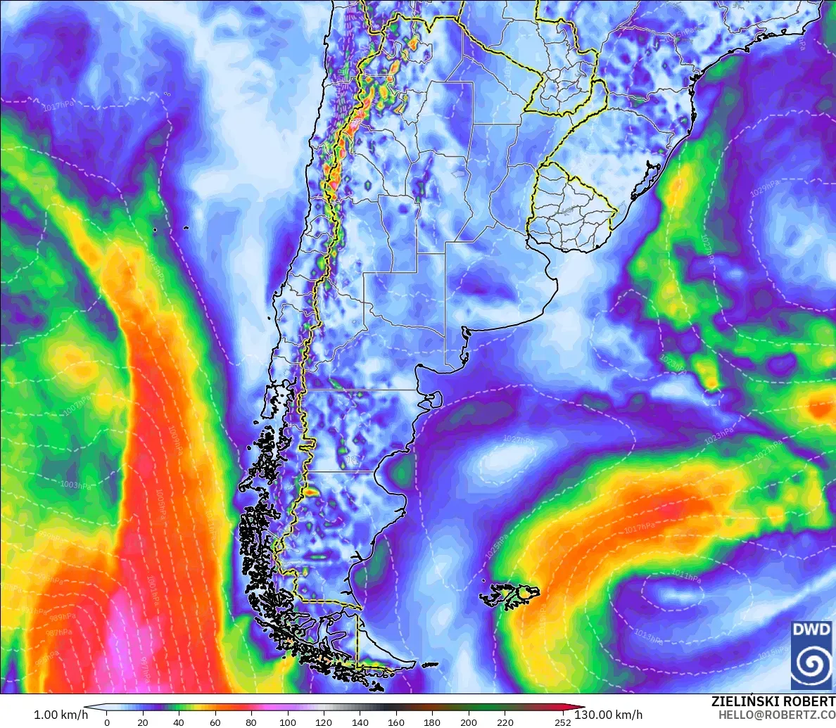 ICON model - Argentina, Wind Gusts