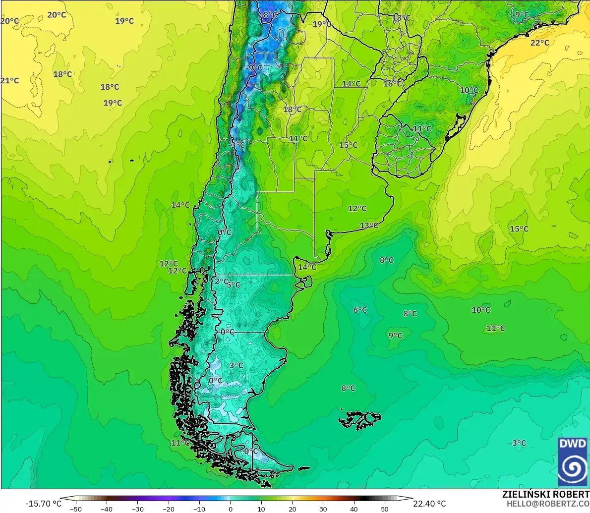 ICON model - Argentina, Temperature at 2m