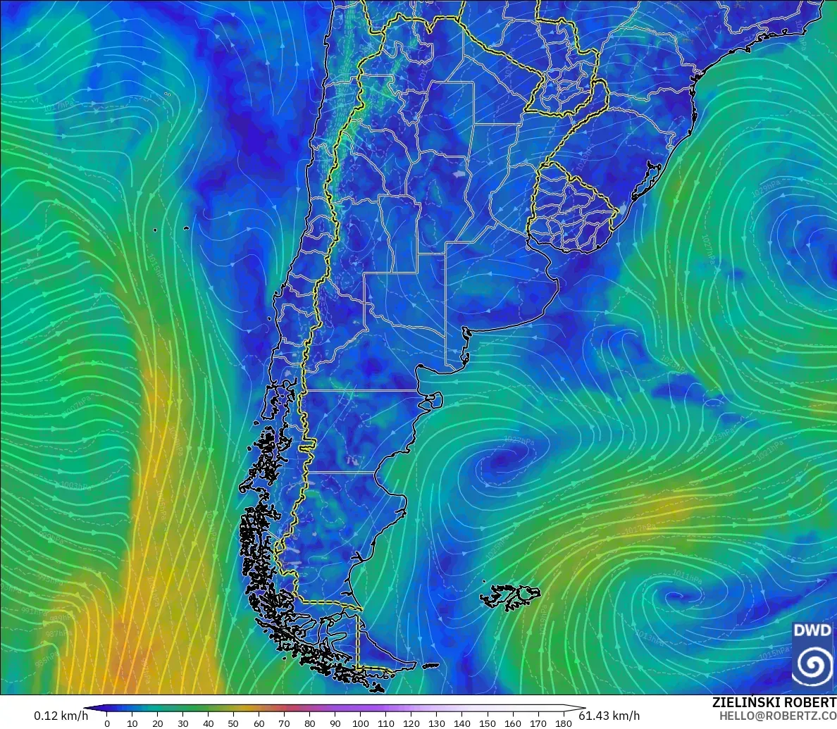 ICON model - Argentina, Wind at 10m