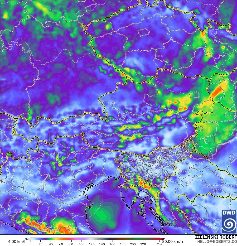 ICON model - Austria, Wind Gusts