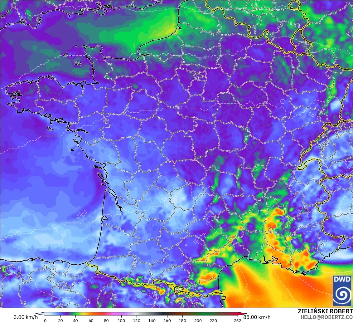 ICON model - France, Wind Gusts