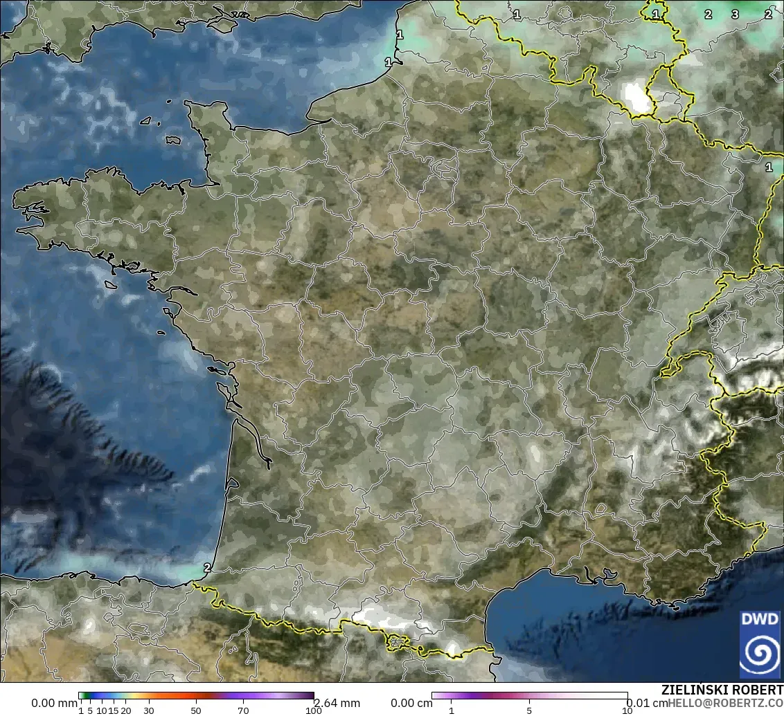 ICON model - France, Precipitation, Clouds, and Pressure