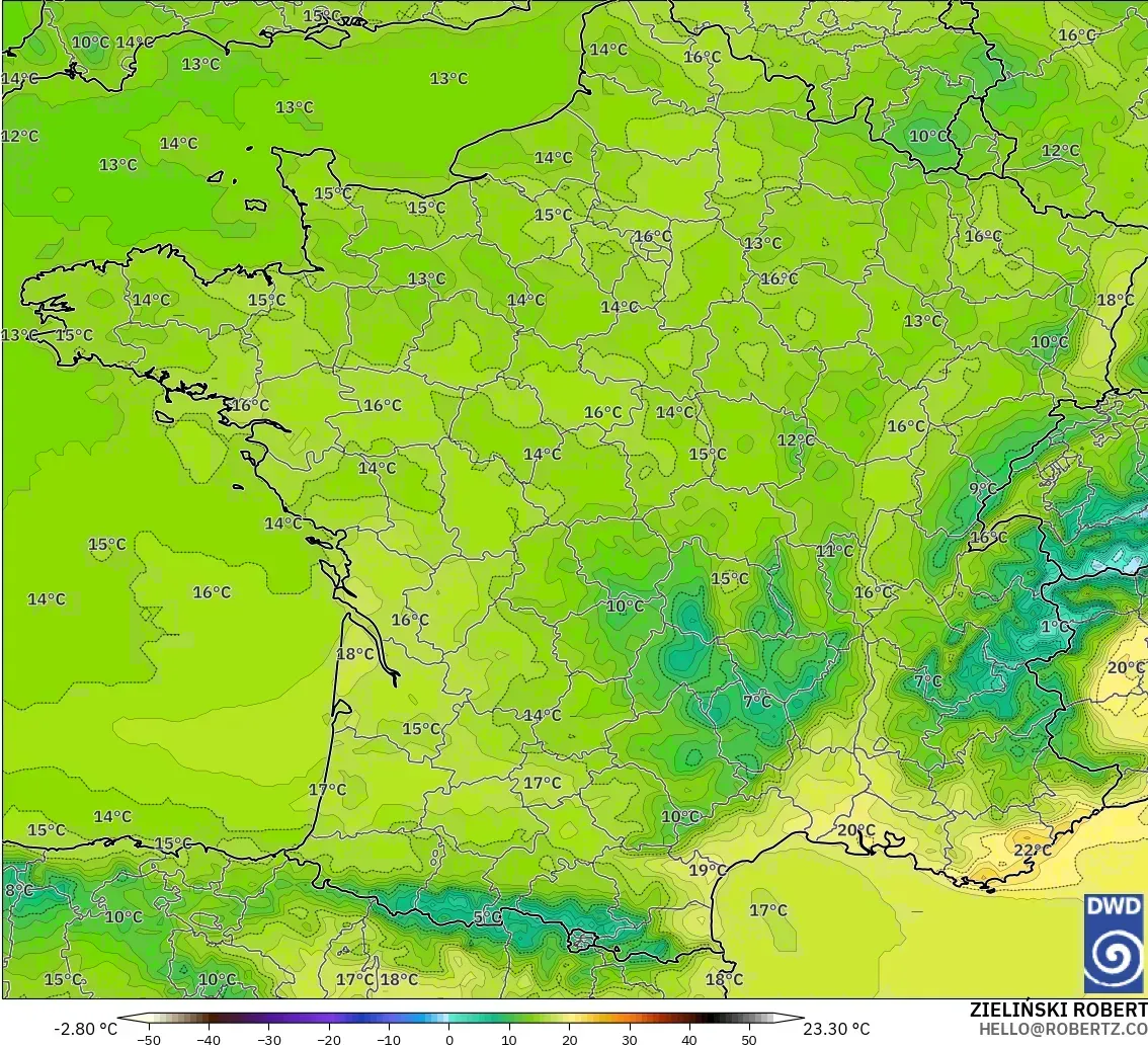 ICON model - France, Temperature at 2m