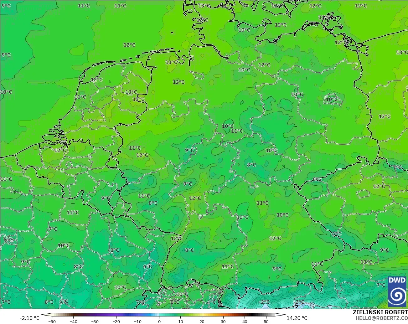 ICON model - Germany, Dewpoint at 2m