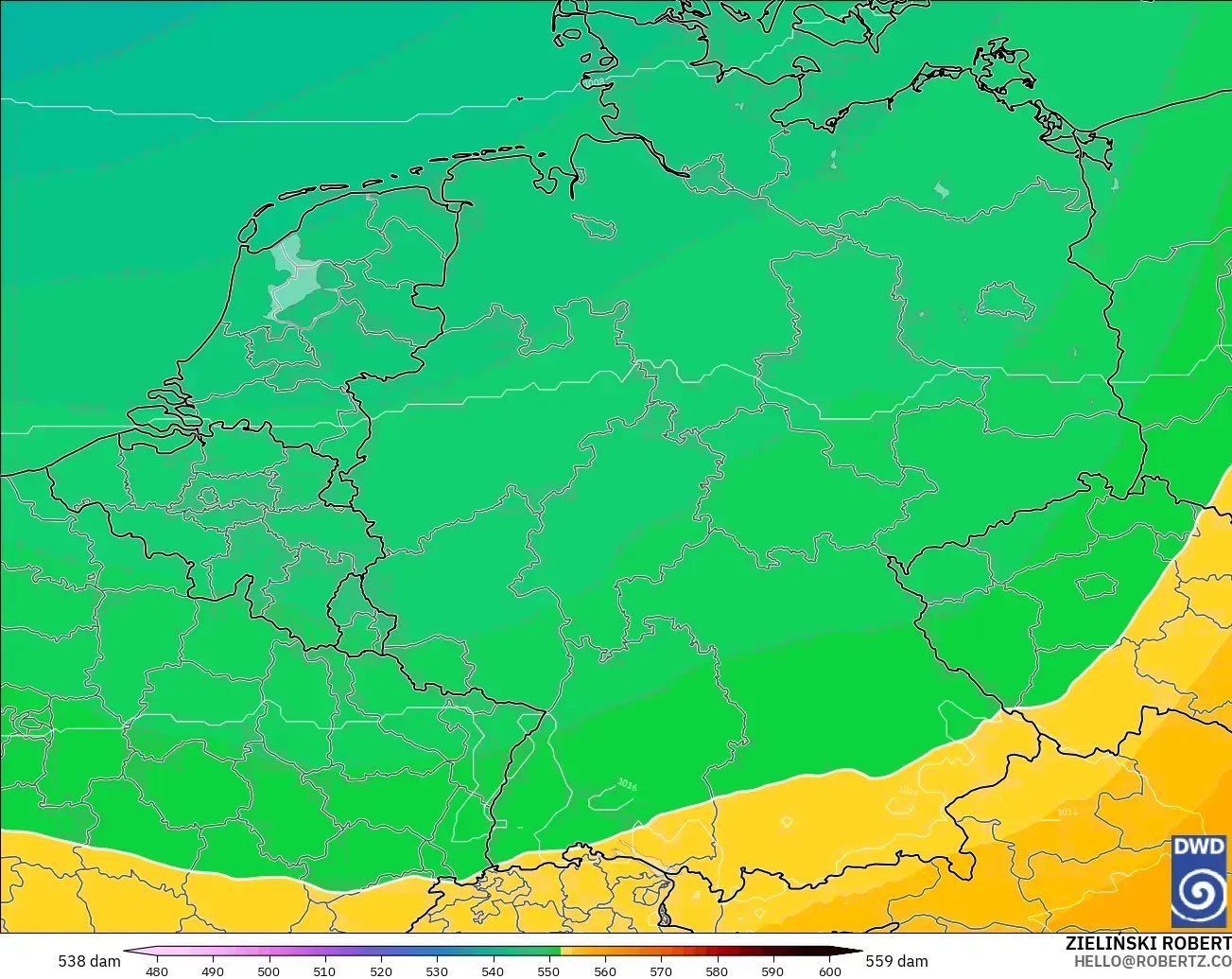 ICON model - Germany, Geopotential height at 500hPa