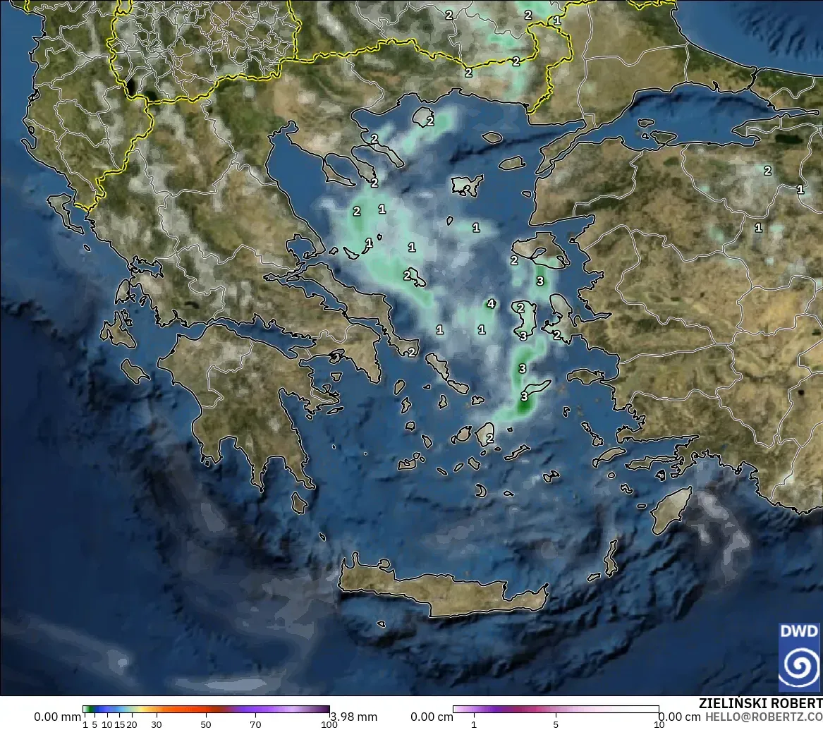 ICON model - Greece, Precipitation, Clouds, and Pressure