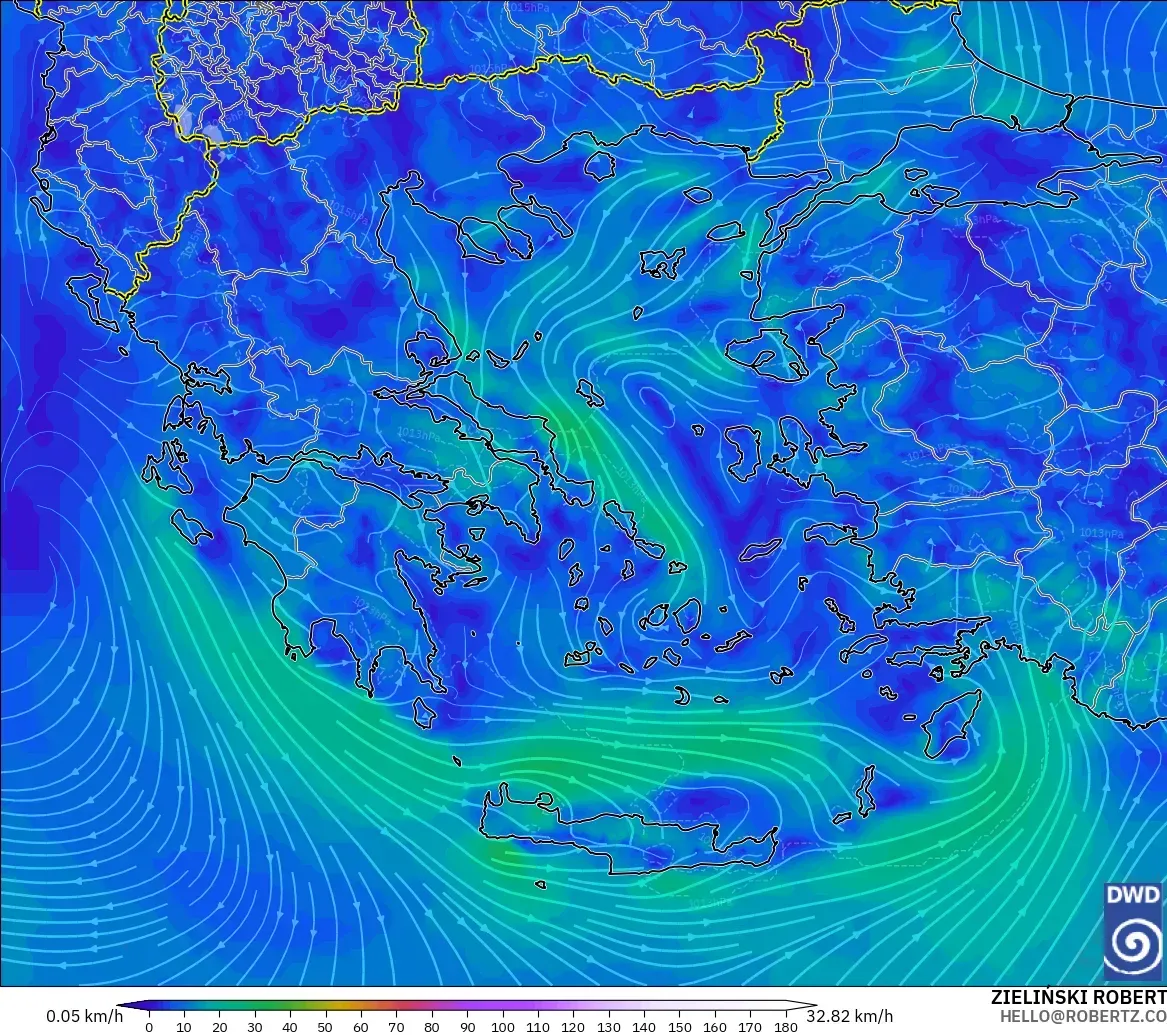 ICON model - Greece, Wind at 10m