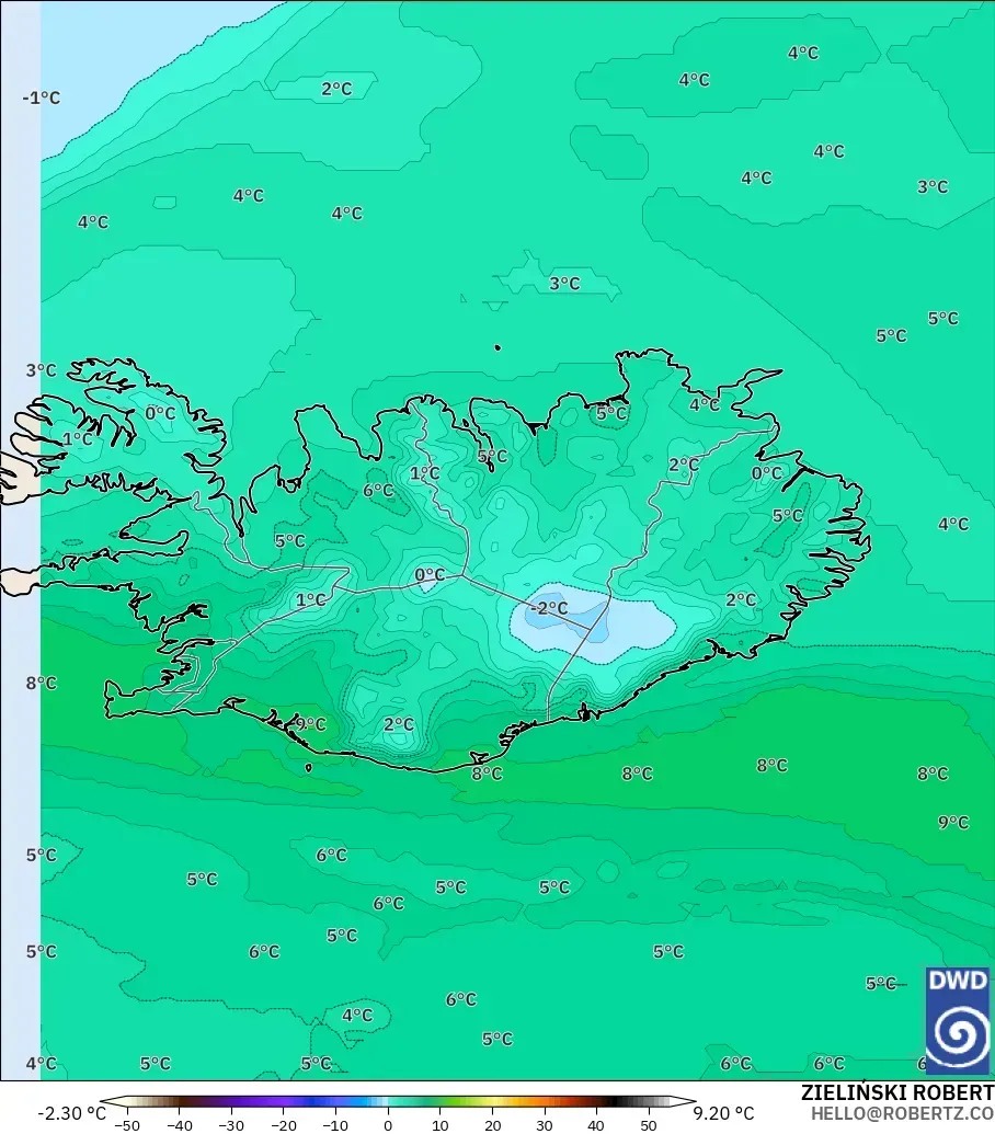 ICON model - Iceland, Dewpoint at 2m