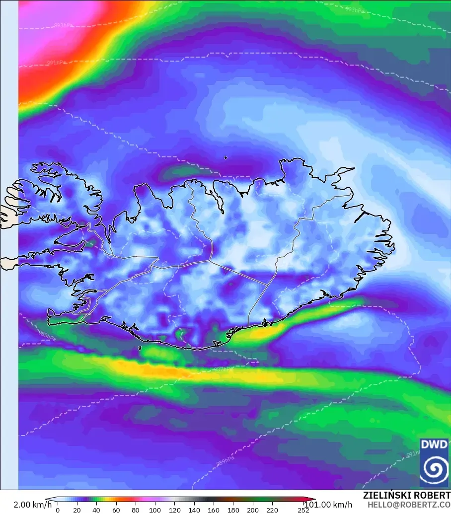 ICON model - Iceland, Wind Gusts