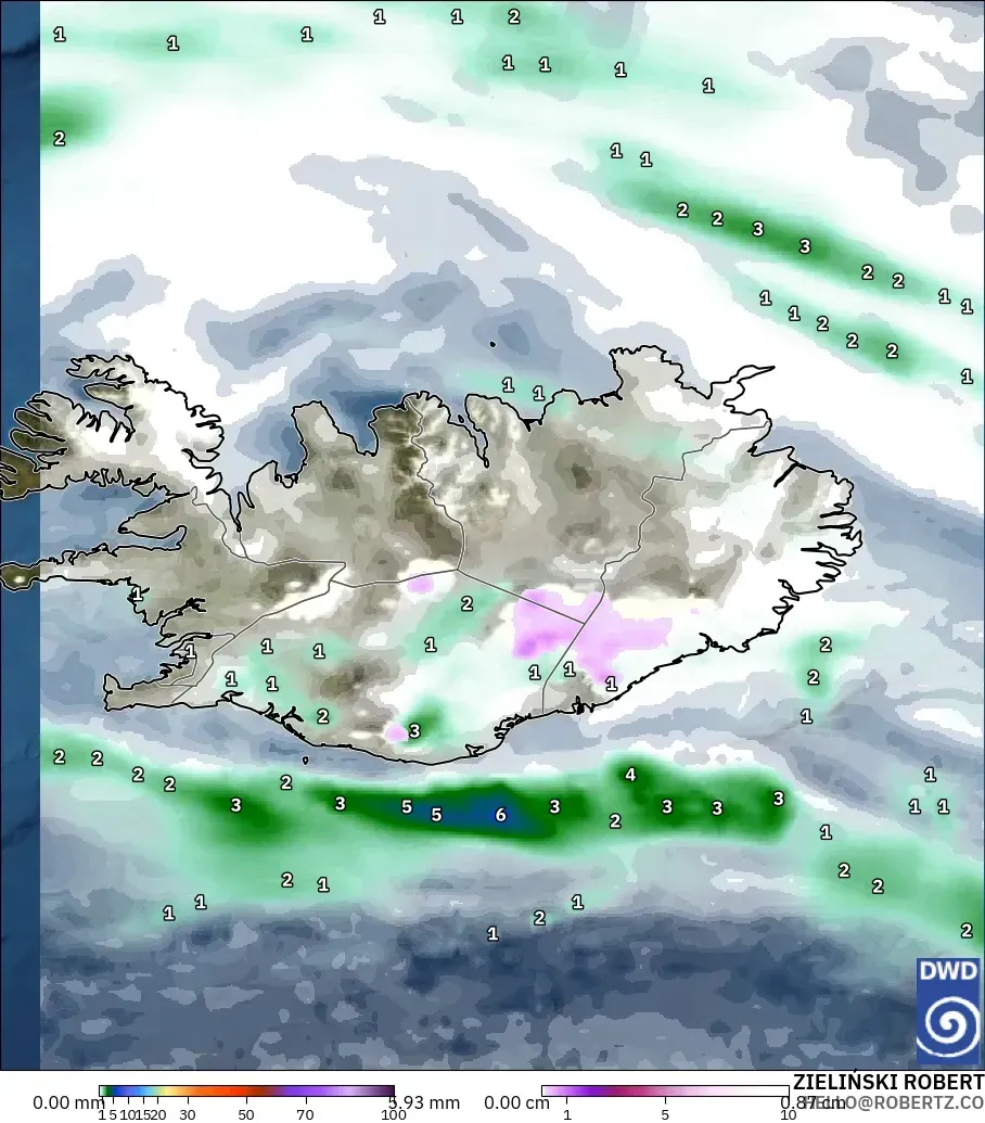 ICON model - Iceland, Precipitation, Clouds, and Pressure