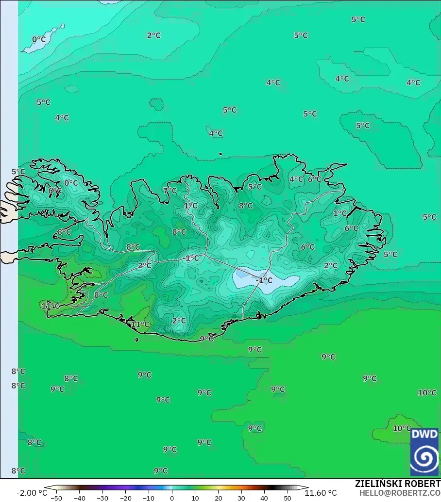 ICON model - Iceland, Temperature at 2m