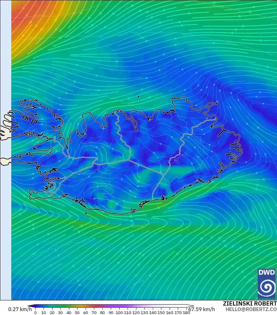 ICON model - Iceland, Wind at 10m