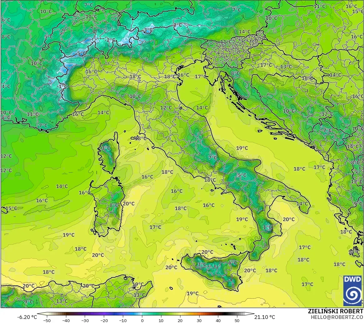 ICON model - Italy, Dewpoint at 2m