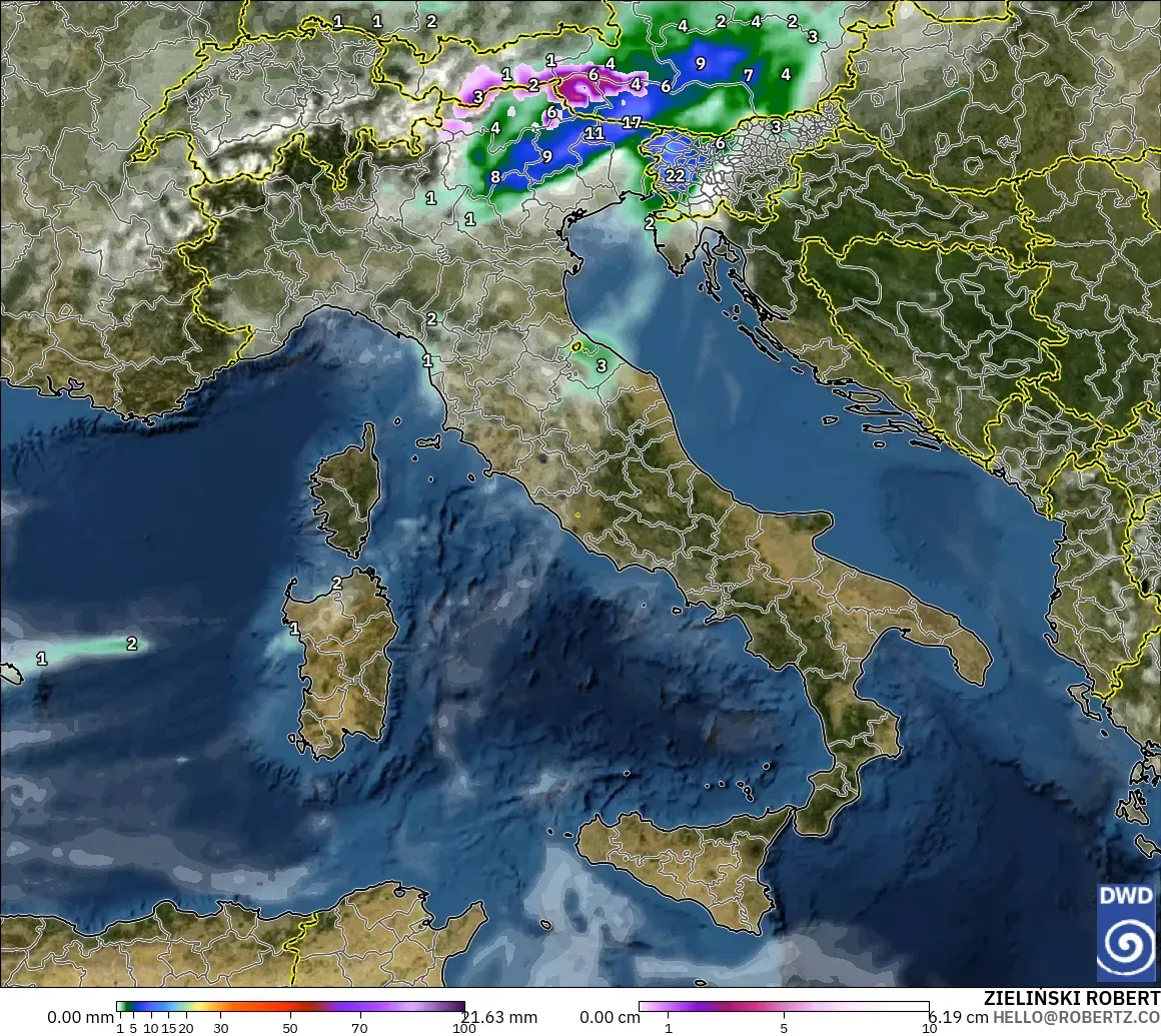 ICON model - Italy, Precipitation, Clouds, and Pressure
