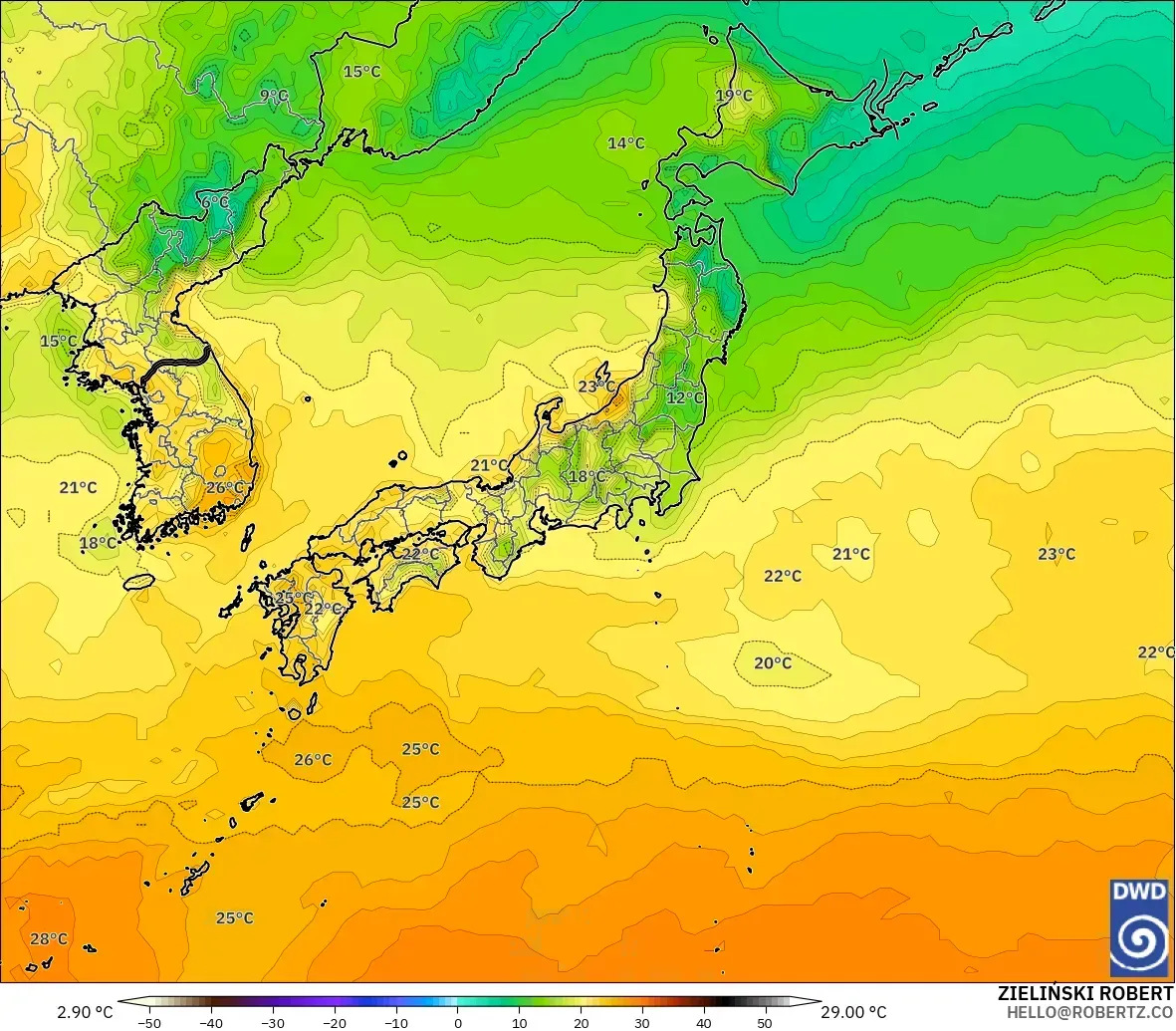 ICON model - Japan, Temperature at 2m