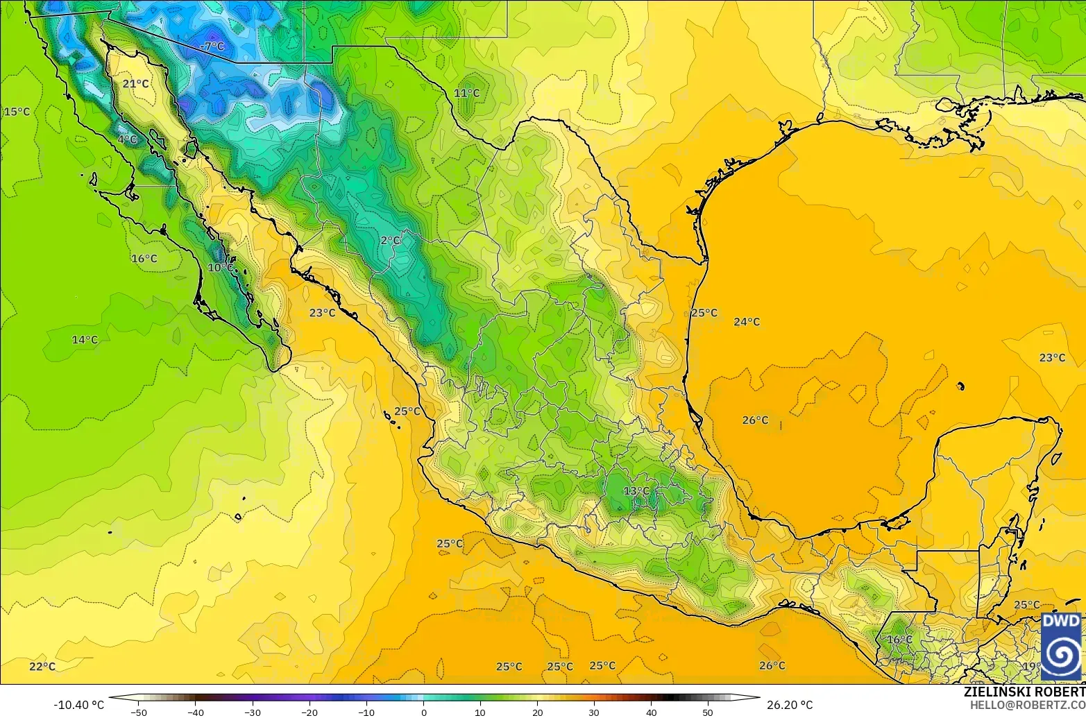 ICON model - Mexico, Dewpoint at 2m
