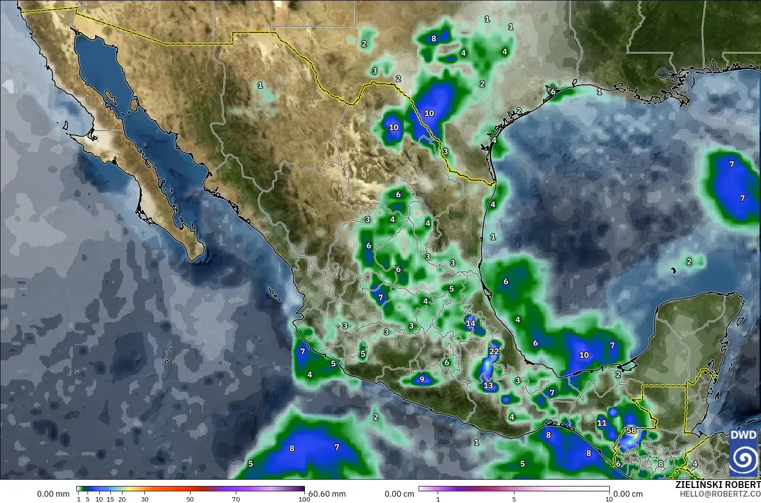 ICON model - Mexico, Precipitation, Clouds, and Pressure
