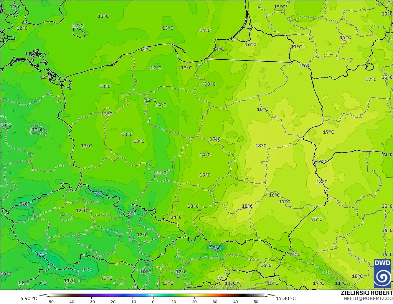 ICON model - Poland, Dewpoint at 2m