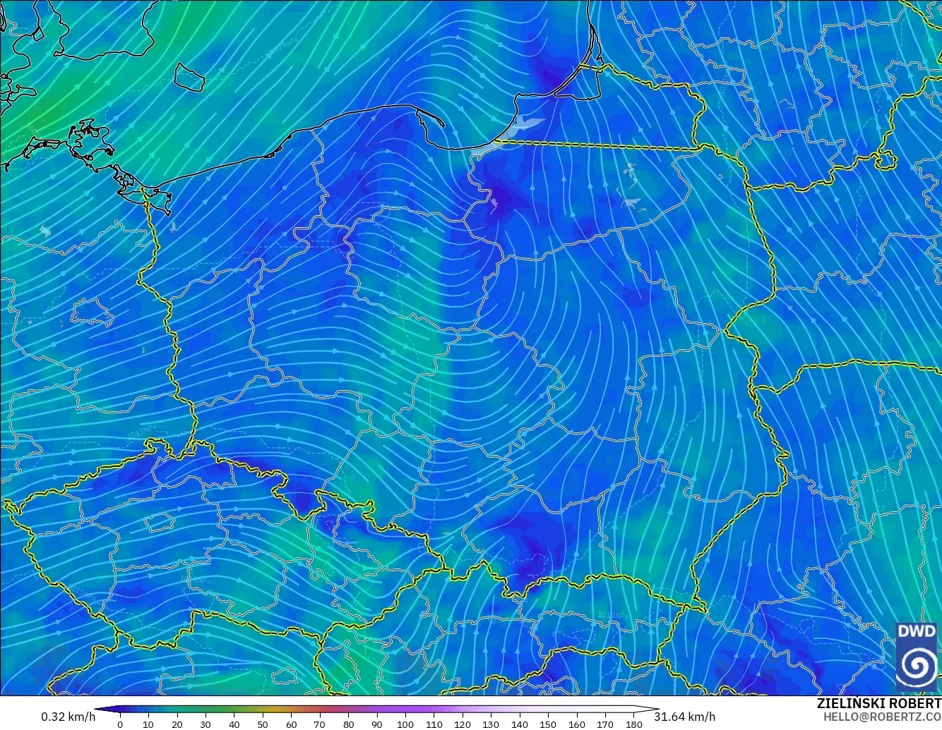 ICON model - Poland, Wind at 10m