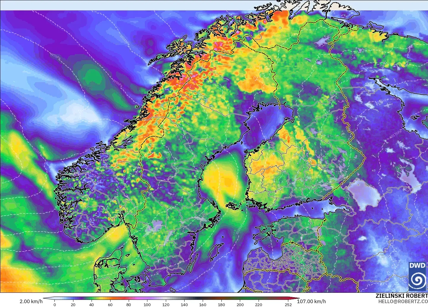 ICON model - Scandinavia, Wind Gusts