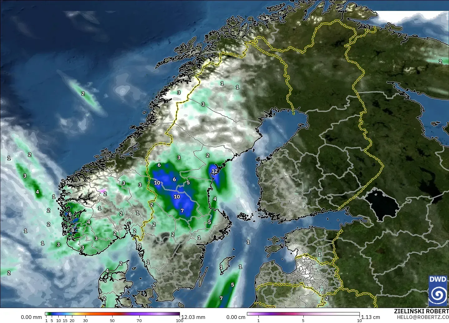 ICON model - Scandinavia, Precipitation, Clouds, and Pressure