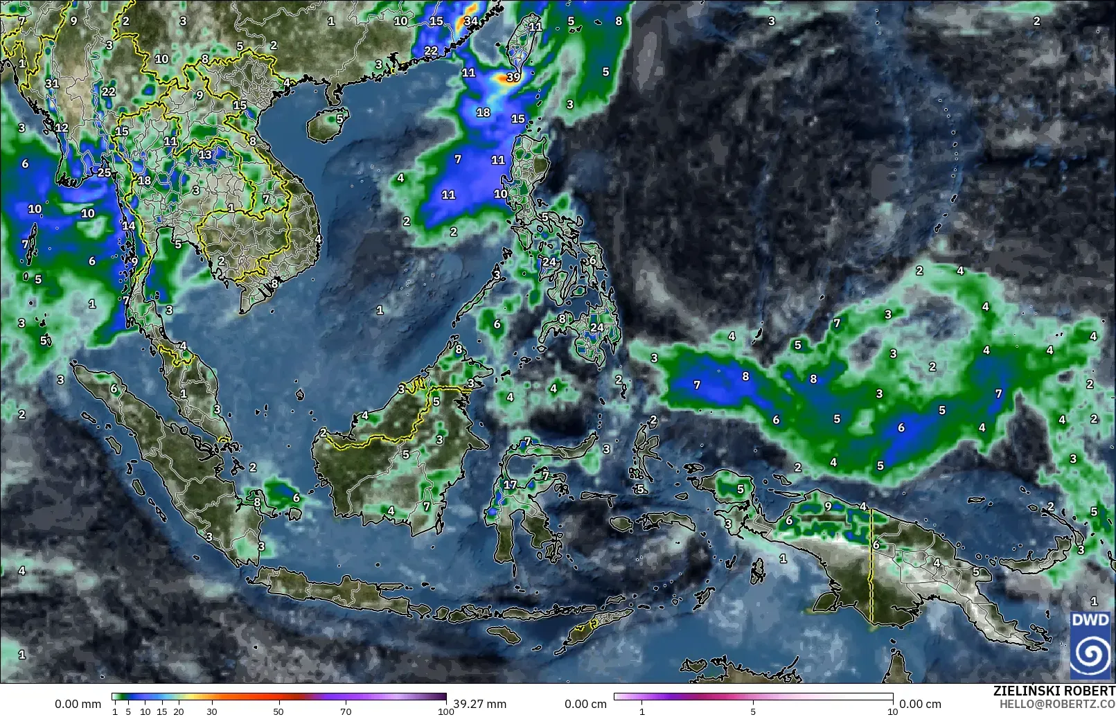 ICON model - South East Asia, Precipitation, Clouds, and Pressure