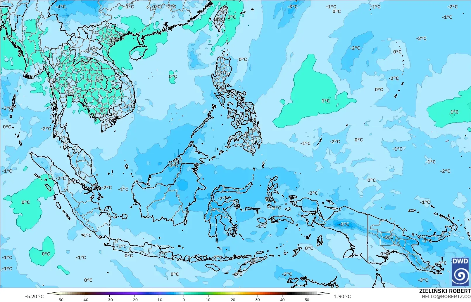 ICON model - South East Asia, Temperature at 500hPa