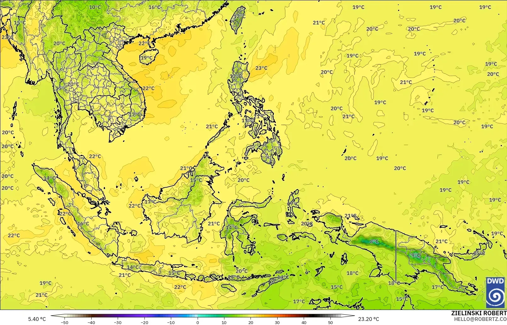 ICON model - South East Asia, Temperature at 850hPa